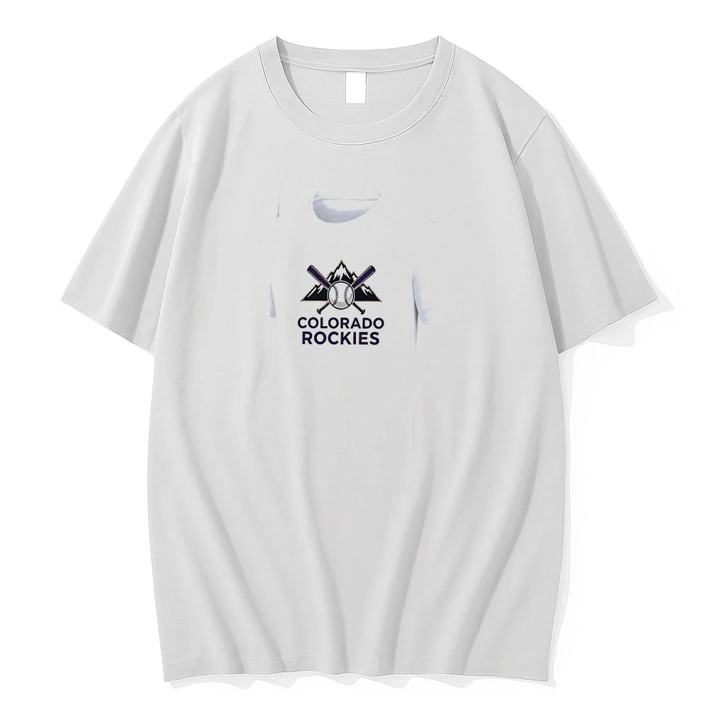 Officials Colorado Rockie Logo Skull Bat Crossed Baseball White Mens Premium T Shirt