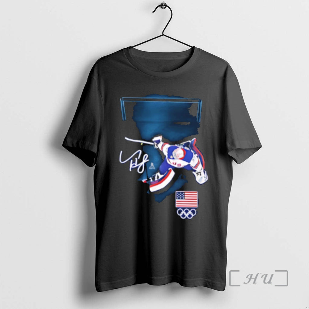 Officials Connor Hellebuyck Us Mens Olympic Hockey Gold Medal Save Signature Premium T Shirts Sweater