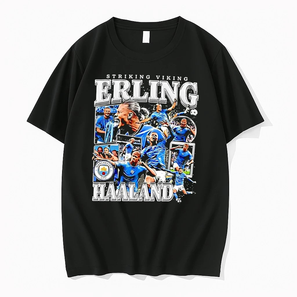Officials Erling Haaland Manchester City Striking Viking Celebration Black T Shirt Sweater