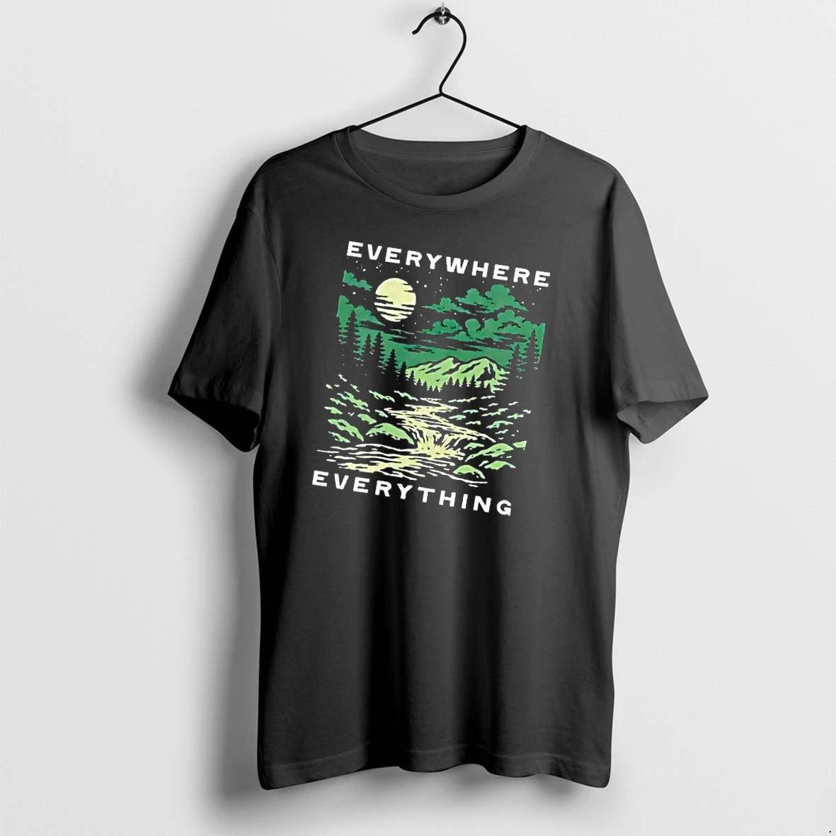Officials Everywhere Everything Full Moon Mountain Forest River Woodcut Mens T Shirt Sweater