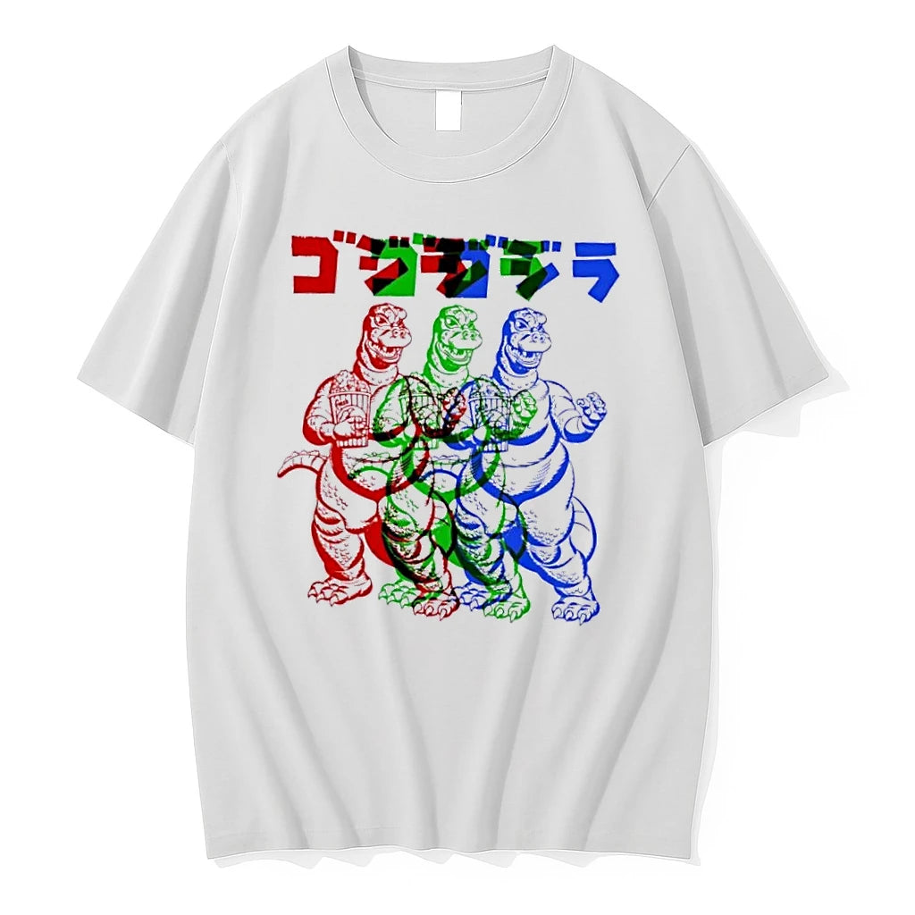 Officials Godzilla Fresh Three Overlapping Monsters Eating Popcorn Cartoon White Womens T Shirt Sweater