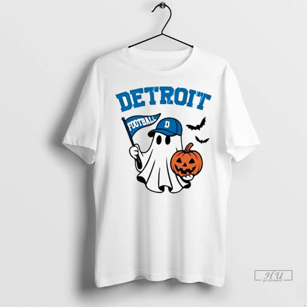 Officials Halloween Ghost Detroit Lions Football Flag Pumpkin Ladies T Shirts
