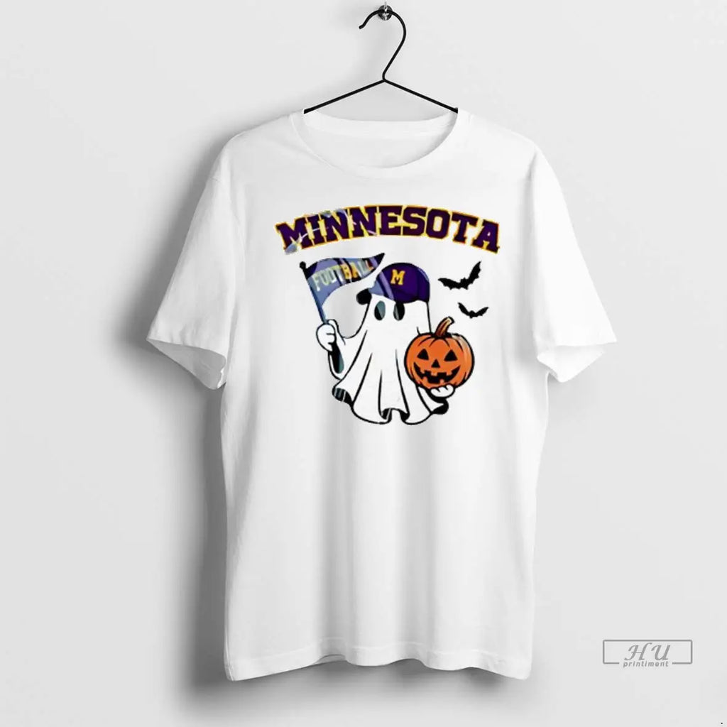 Officials Halloween Ghost Minnesota Vikings Football Flag Pumpkin Ladies T Shirts