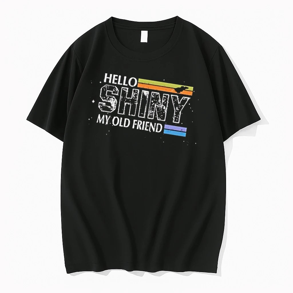 Officials Hello Shiny My Old Friend Spaceship Silhouette Retro Stripes Distressed Mens