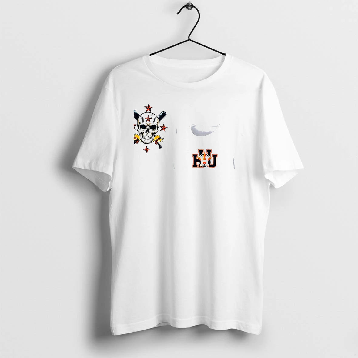 Officials Houston Astros Logo Skull Bat Crossed Baseball White Mens Premium T Shirt