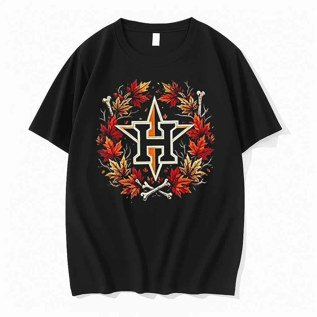 Officials Houston Astros Maple Leaves Skull Crossed Bats Baseballs Halloween Black Mens