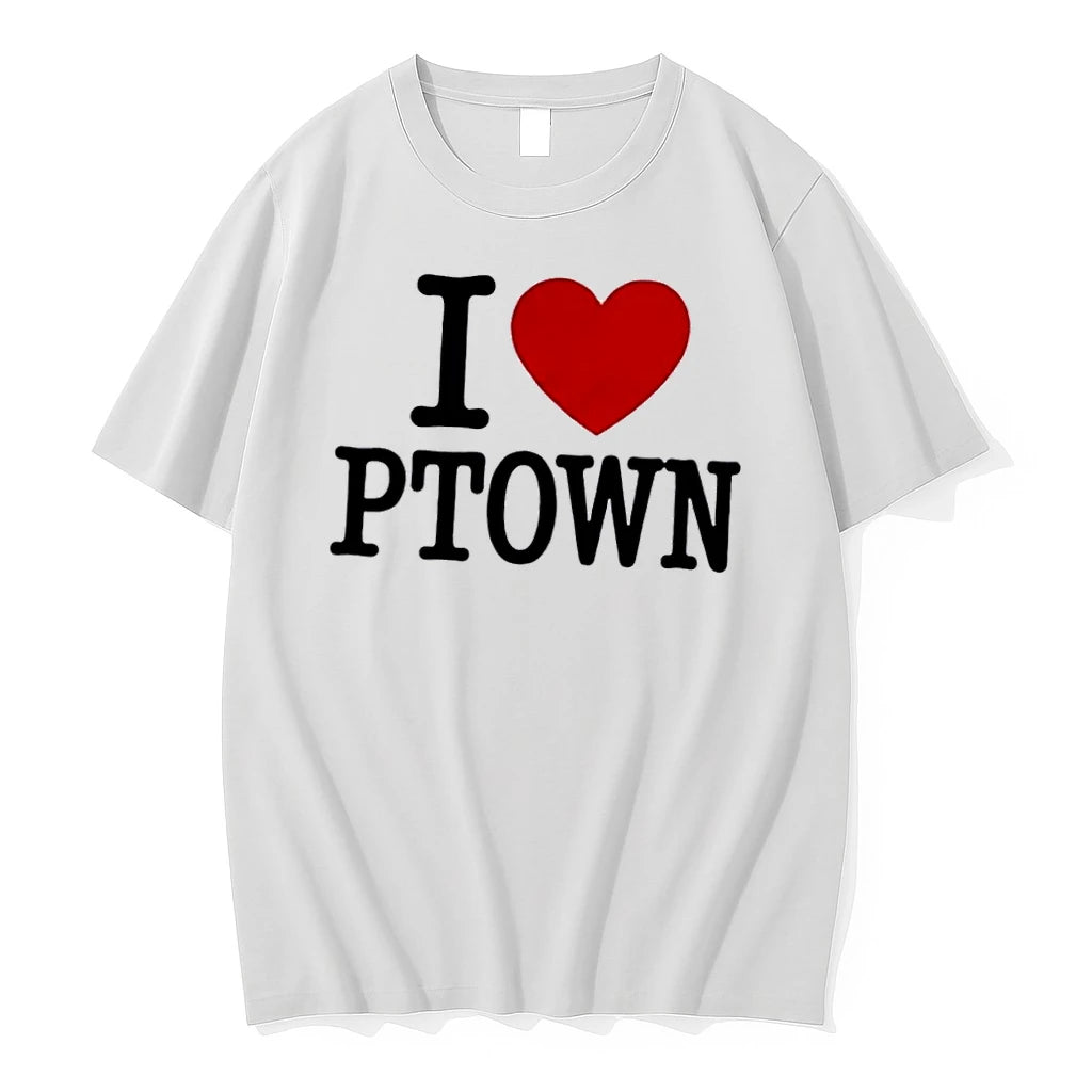 Officials I Love Ptown Bright Crimson Heart Bold Block Typography White Womens T Shirt Sweater