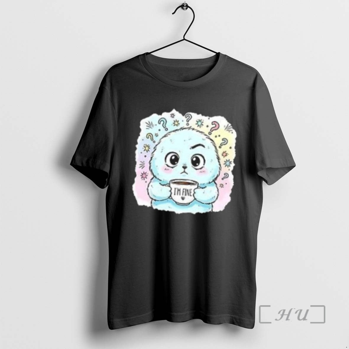 Officials Im Fine Fluffy Monster Coffee Cute Cartoon Tee Shirt Sweater