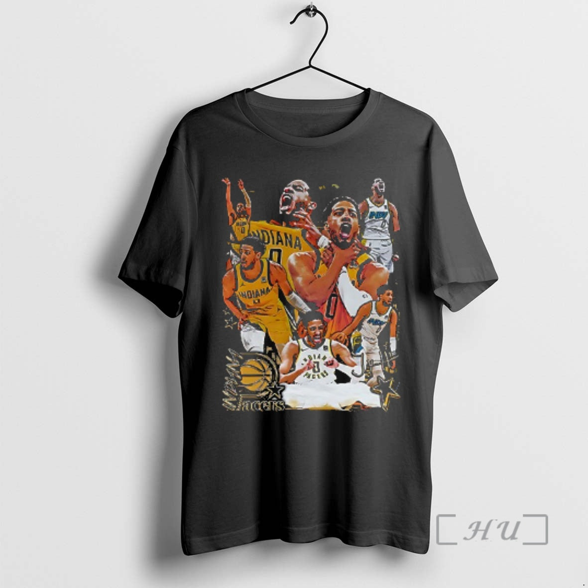 Officials Indiana Pacers Tyrese Haliburton Graphic Vintage Signature Double Sided Graphic T Shirt Sweater