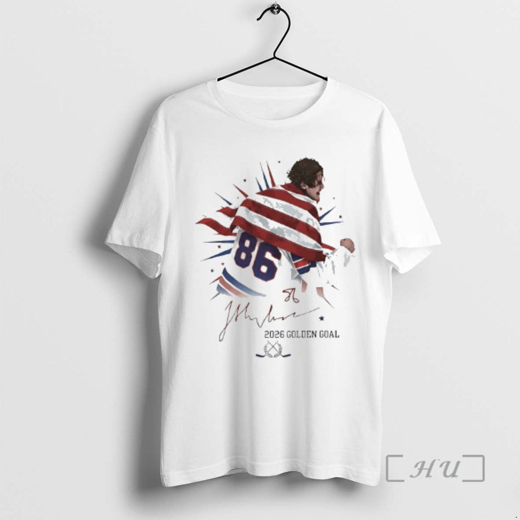 Officials Jack Hughes 86 Usa Hockey Team 2026 Golden Goal Signature Premium T Shirts Sweater