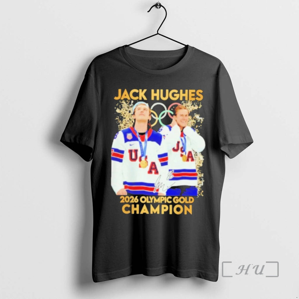 Officials Jack Hughes Hero Usa Mens Olympic Hockey Olympic 2026 Gold 1 Premium T Shirts