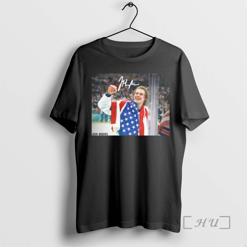 Officials Jack Hughes Team Usa 2026 Winter Olympics Gold Medal Autographed Premium T Shirts Sweater