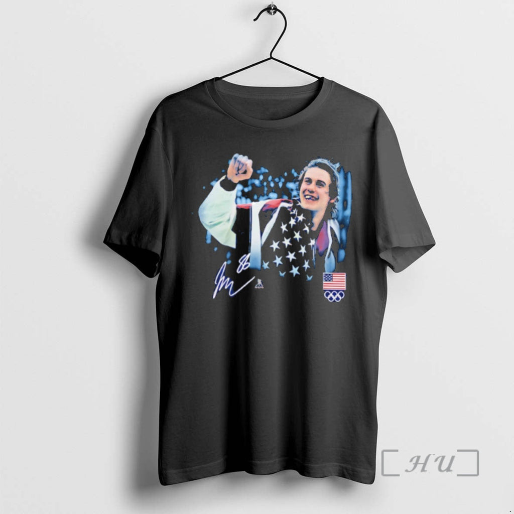Officials Jack Hughes Us Mens Olympic Hockey Gold Medal Flag Signature Premium T Shirts Sweater