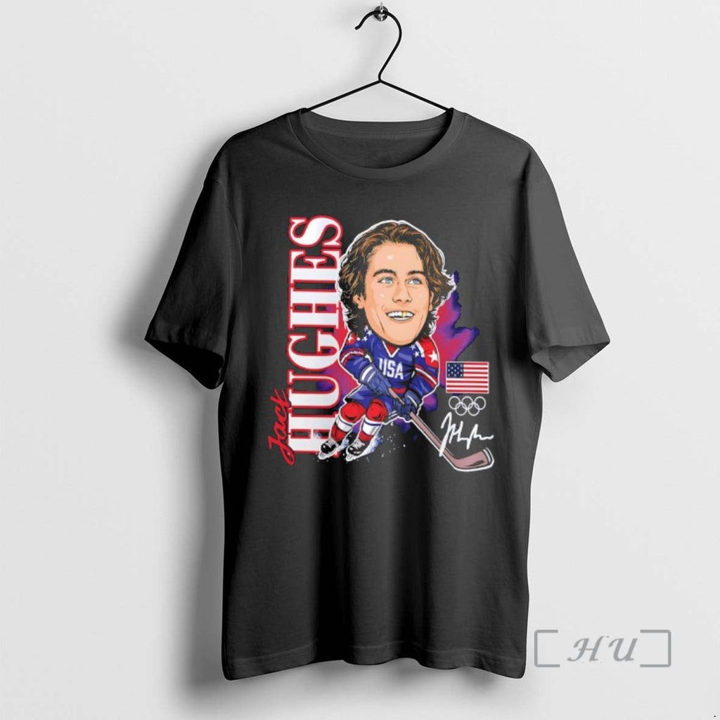 Officials Jack Hughes Usa Hockey Gold Medal Player Caricature Signature