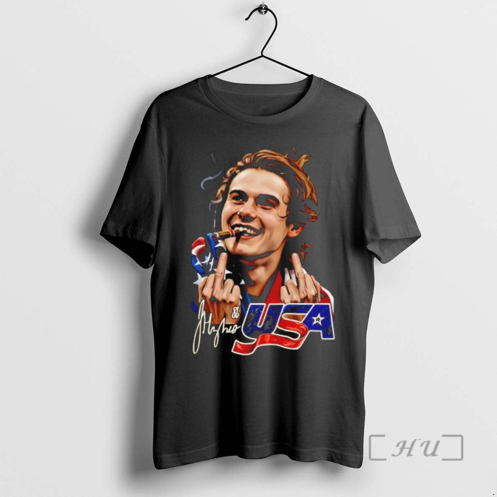 Officials Jack Hughes Middle Finger Usa Hockey American Flag Vintage