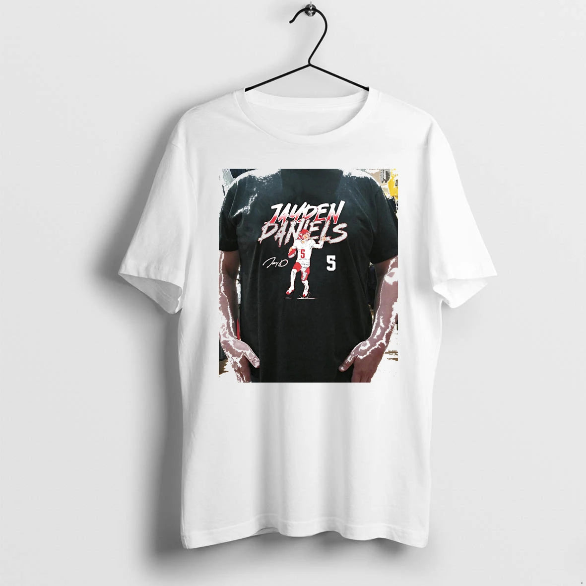 Officials Jayden Daniels Washington Commanders Name Number Pose Signature Premium T Shirt