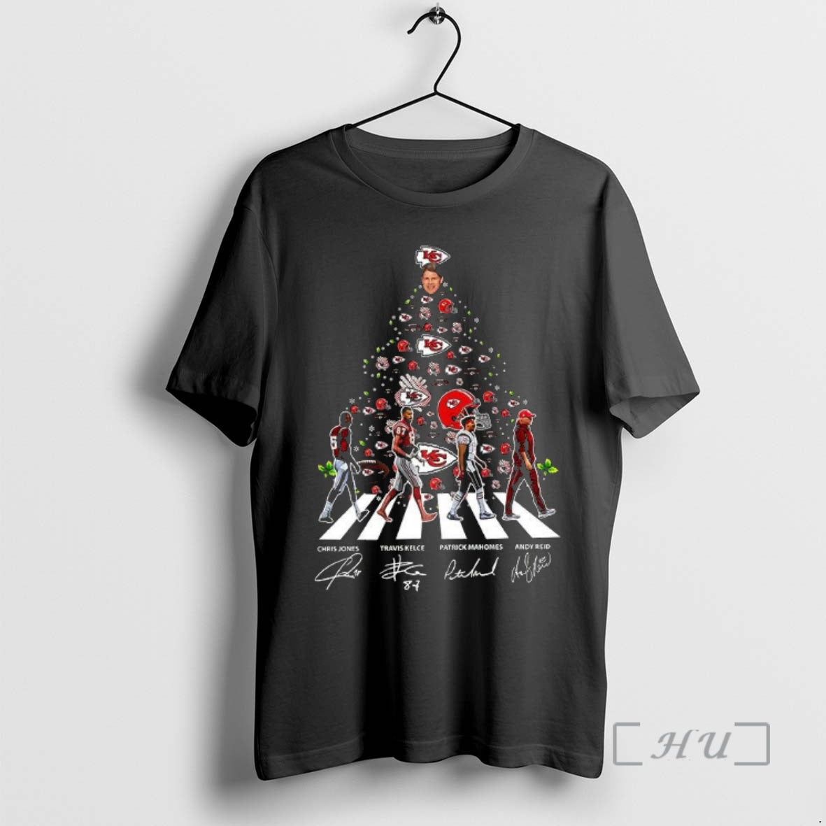 Officials Jones Travis Kelce Patrick Mahomes And Andy Reid Christmas Tree Signature T Shirt Sweater