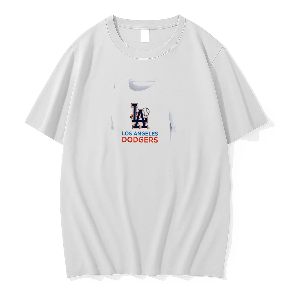 Officials Los Angeles Dodgers Logo Skull Bat Crossed Baseball White Mens Premium T Shirt