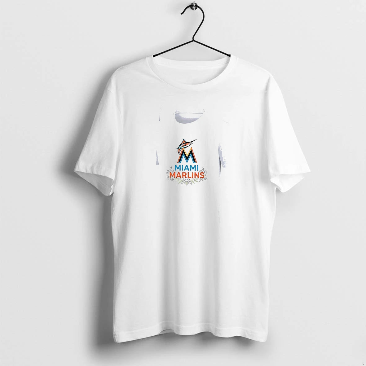 Officials Miami Marlins Logo Skull Bat Crossed Baseball White Mens Premium T Shirt