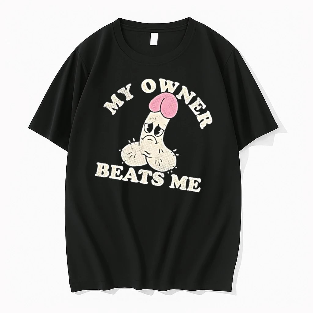 Officials My Owner Beats Me Sad Cartoon Penis Character Halftone Distressed Mens