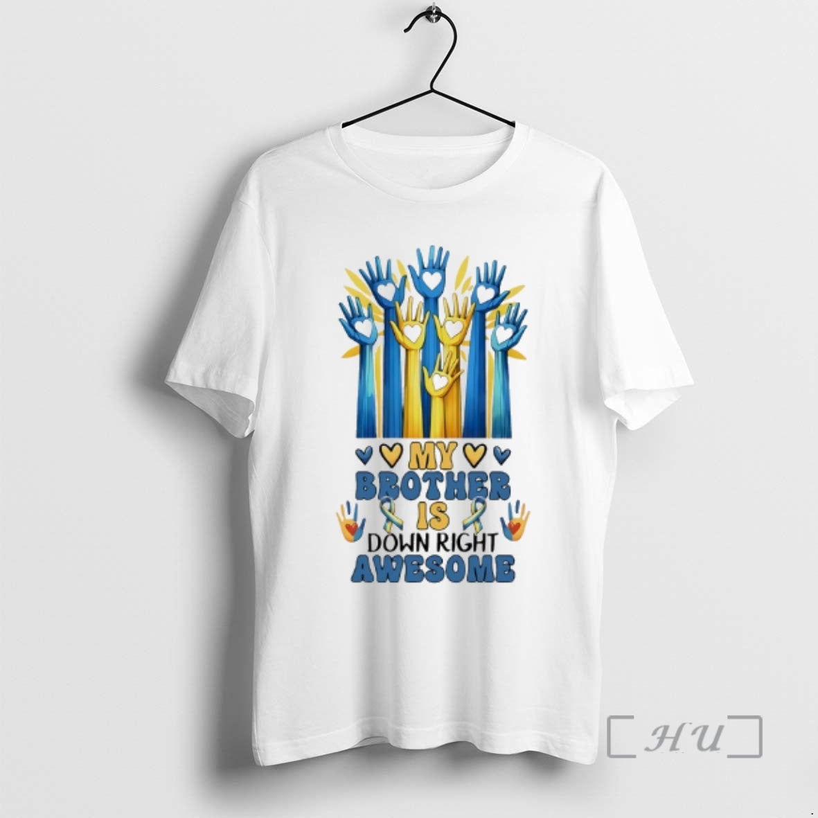 Officials My Brother Is Down Right Awesome Hearts In Hands Ribbon Colorful Premium T Shirts