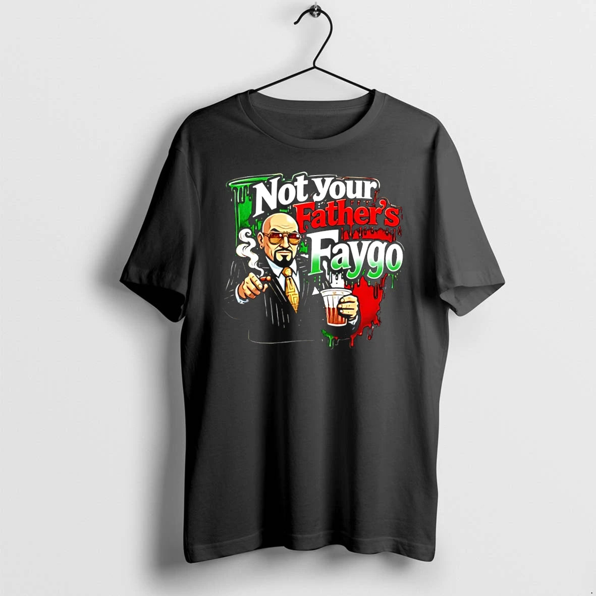 Officials Not Your Fathers Faygo Mobster Pinstripe Suit Cigar Dripping Paint Black T Shirt Sweater
