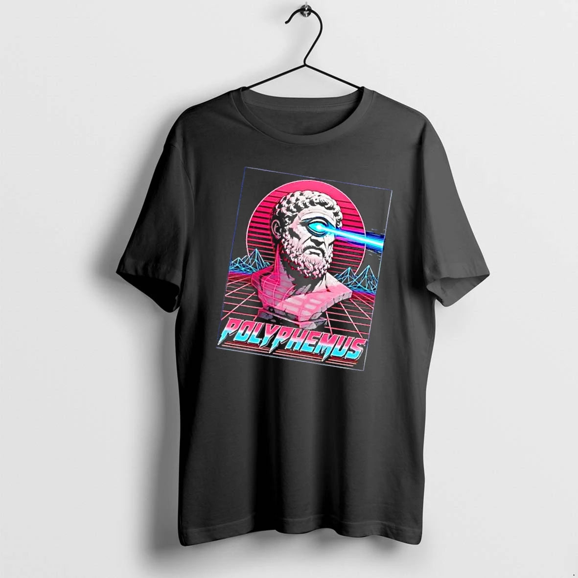 Officials Polyphemus Retro Synthwave Neon Cyclops Bust Glowing Laser Eye Grid Mens