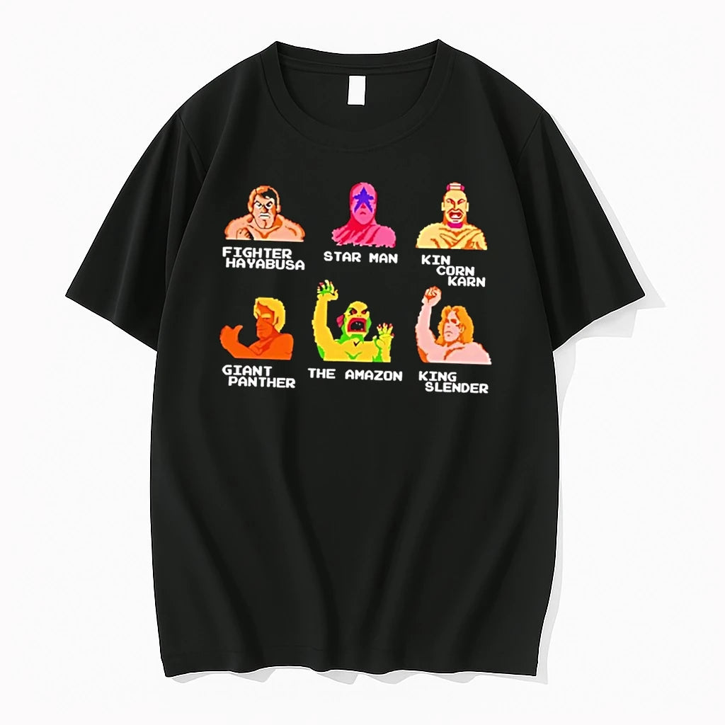 Officials Pro Wrestling Nes Game Character Roster 8 Bit Pixel Art Black T Shirt Sweater