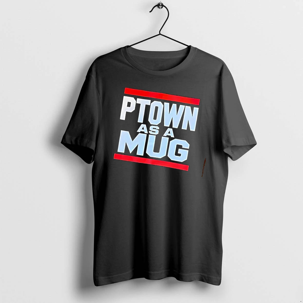 Officials Ptown As A Red Horizontal Bars White Varsity Block Lettering Mens T Shirt Sweater