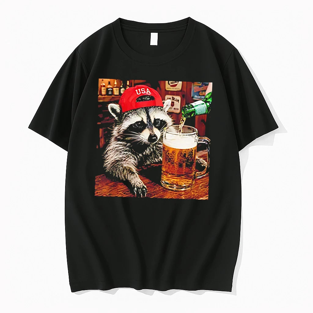 Officials Raccoon Drinking Beer Patriotic Usa Tee T Shirt Sweater