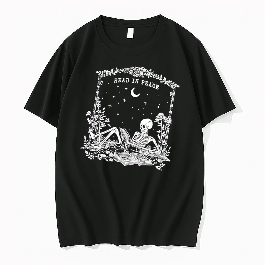 Officials Read In Peace Skeleton Reading Book Crescent Moon Line Art Mens T Shirt Sweater
