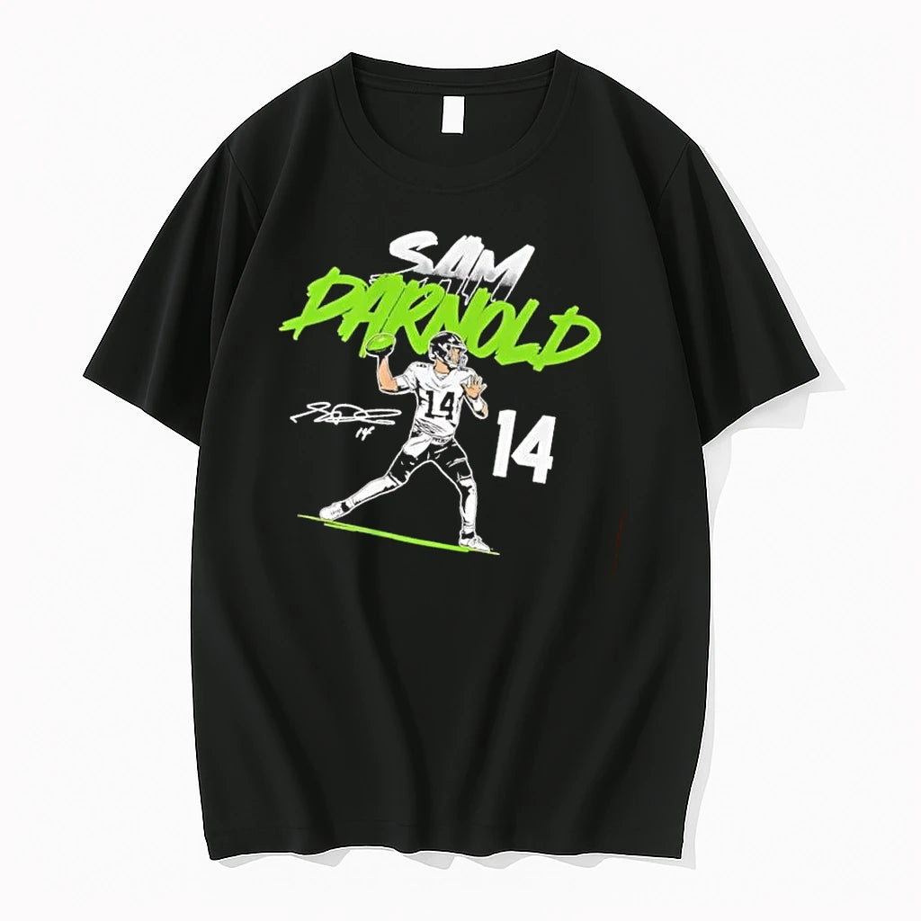 Officials Sam Darnold 14 Quarterback Throwing Green Football Signature Line Art Mens