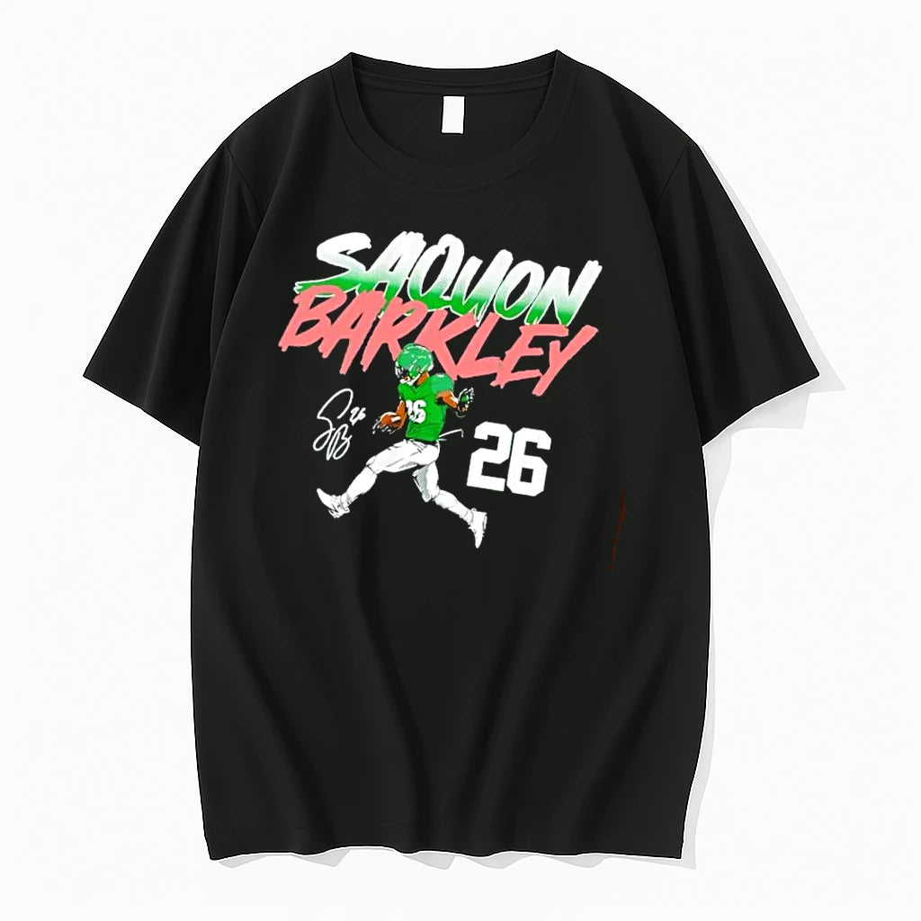 Officials Saquon Barkley 26 Running Football Player Signature Halftone Typography Mens Premium T Shirt