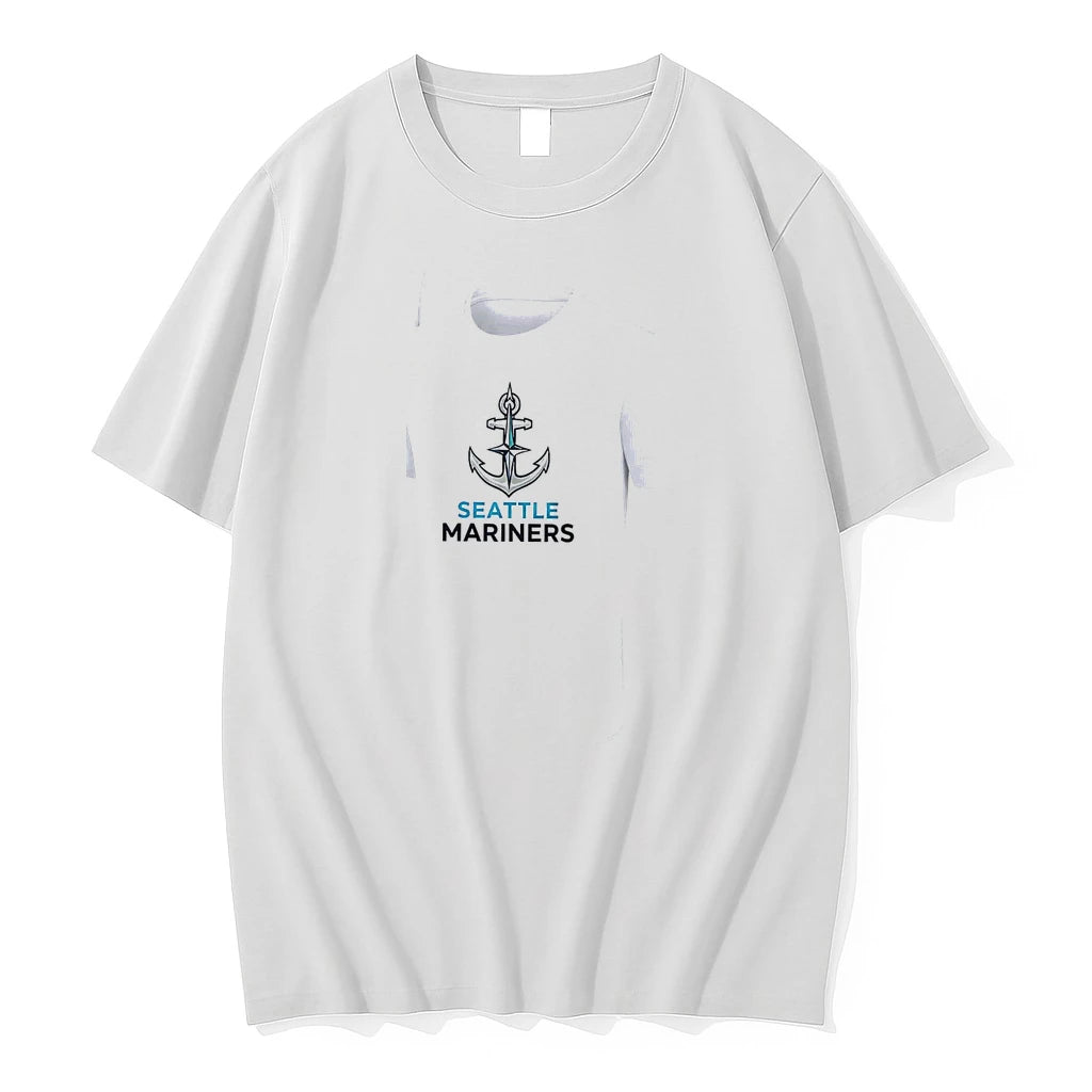 Officials Seattle Mariners Logo Skull Bat Crossed Baseball White Mens Premium T Shirt