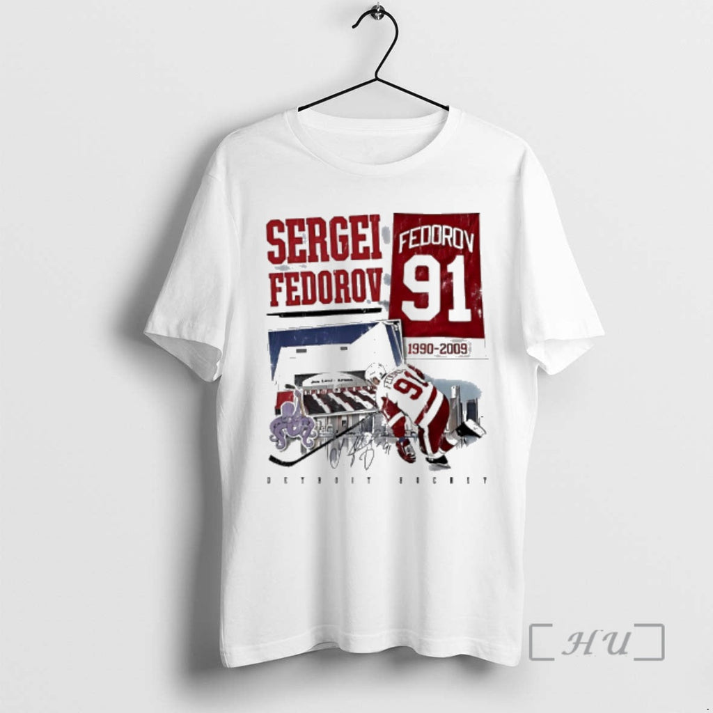 Officials Sergei Fedorov Detroit Red Wings Fedorov 91 1990 2009 Signature Premium T Shirts Sweater