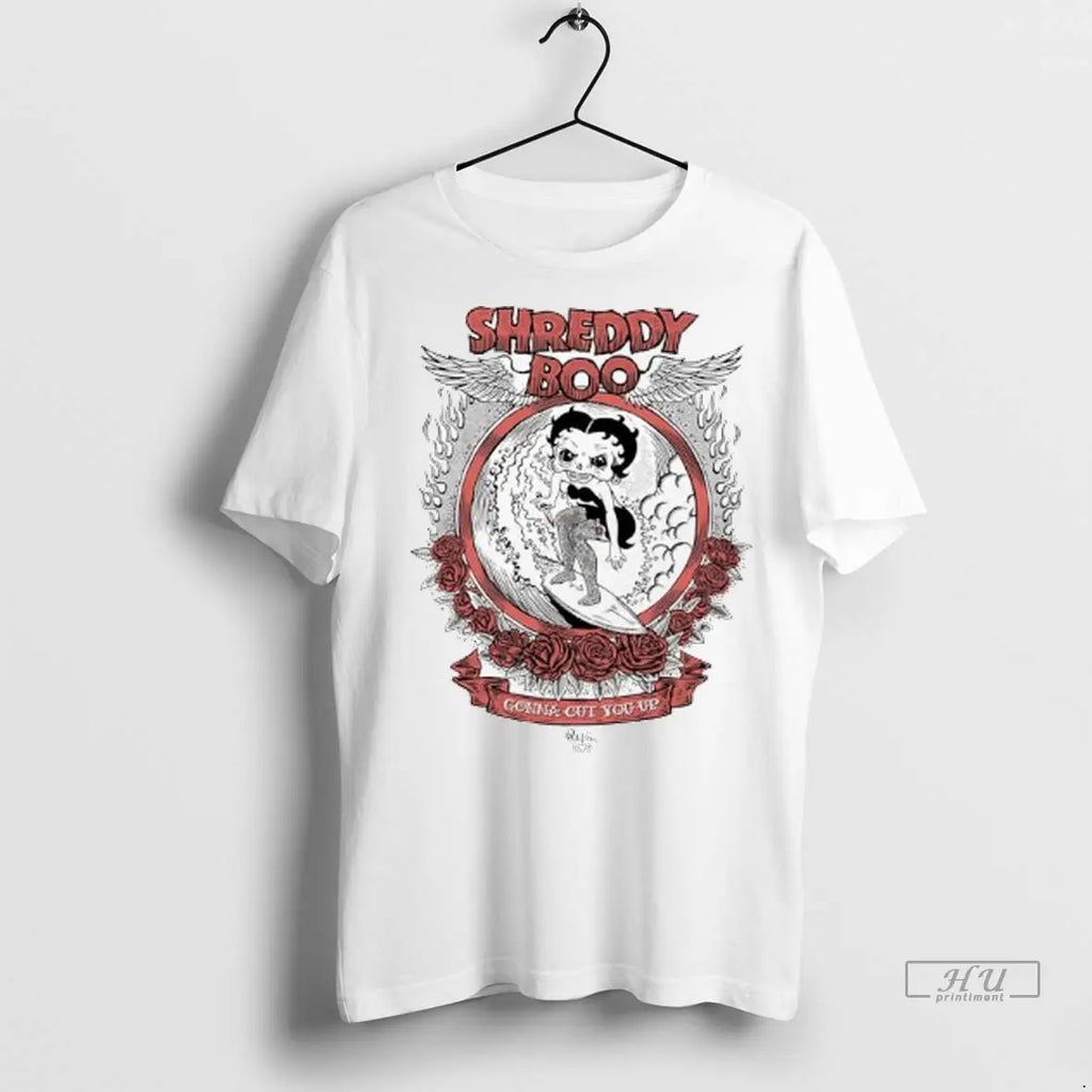 Officials Shreddy Boo Gonna Cut You Up Wreath Of Red Roses Ladies T Shirts