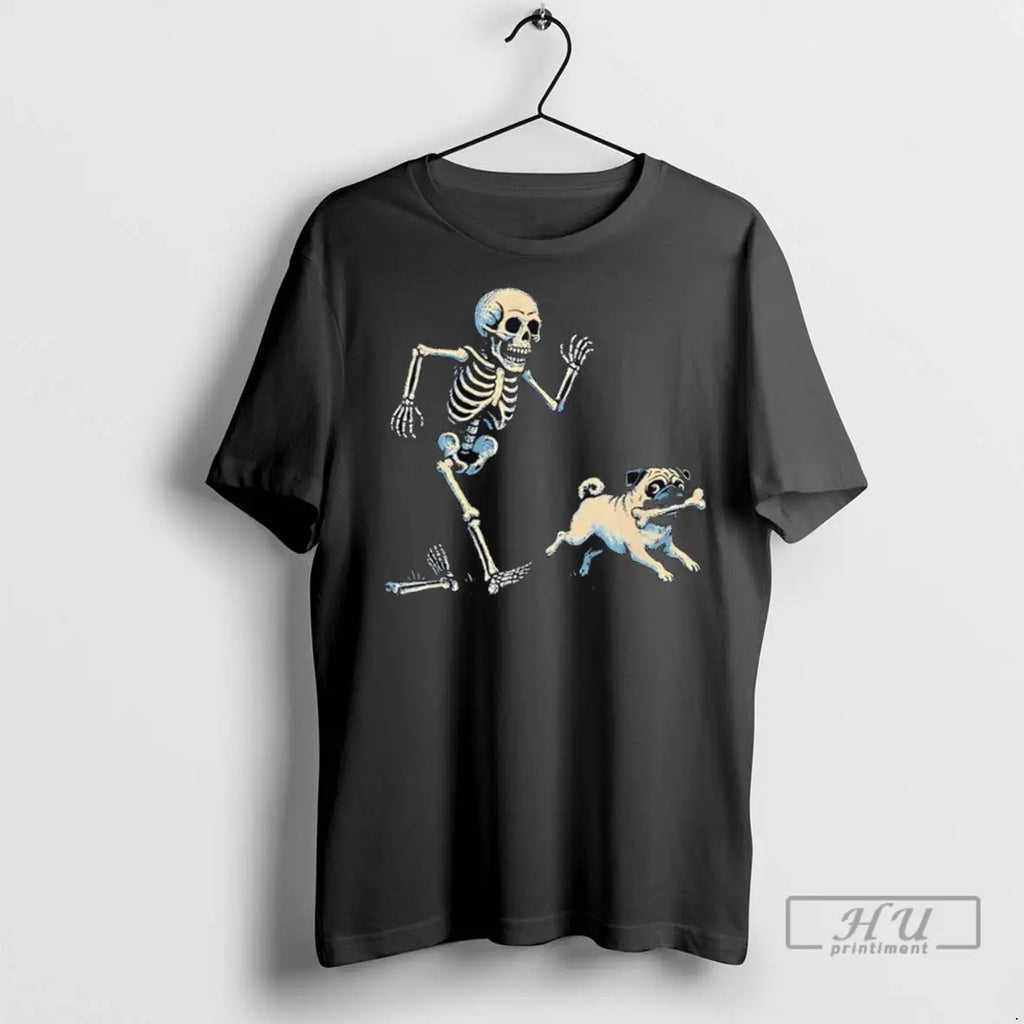 Officials Skeleton Chasing Pug Halloween Dog Mom Pug T Shirts