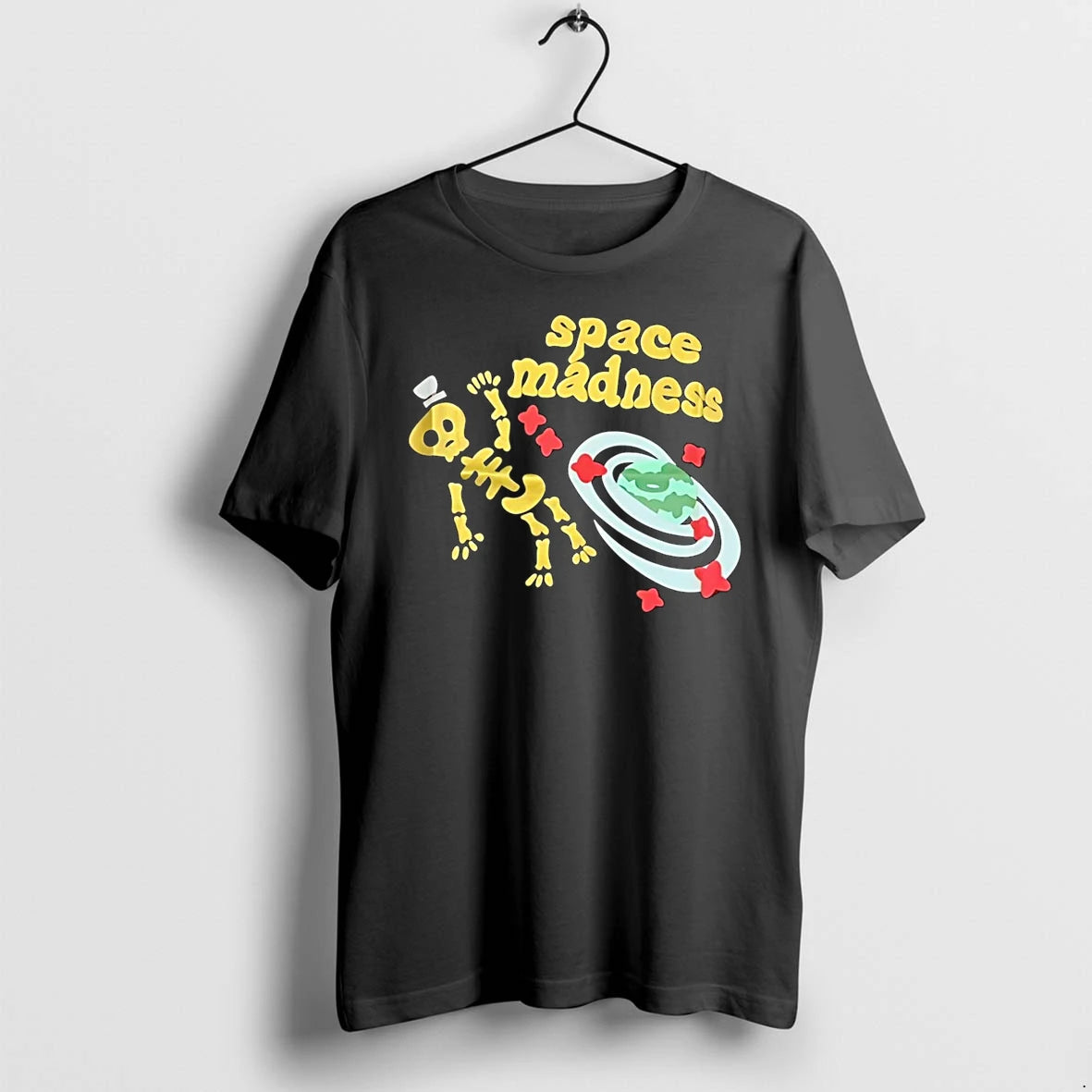 Officials Space Madness Golden Skeleton Top Hat Planet Black T Shirt Sweater