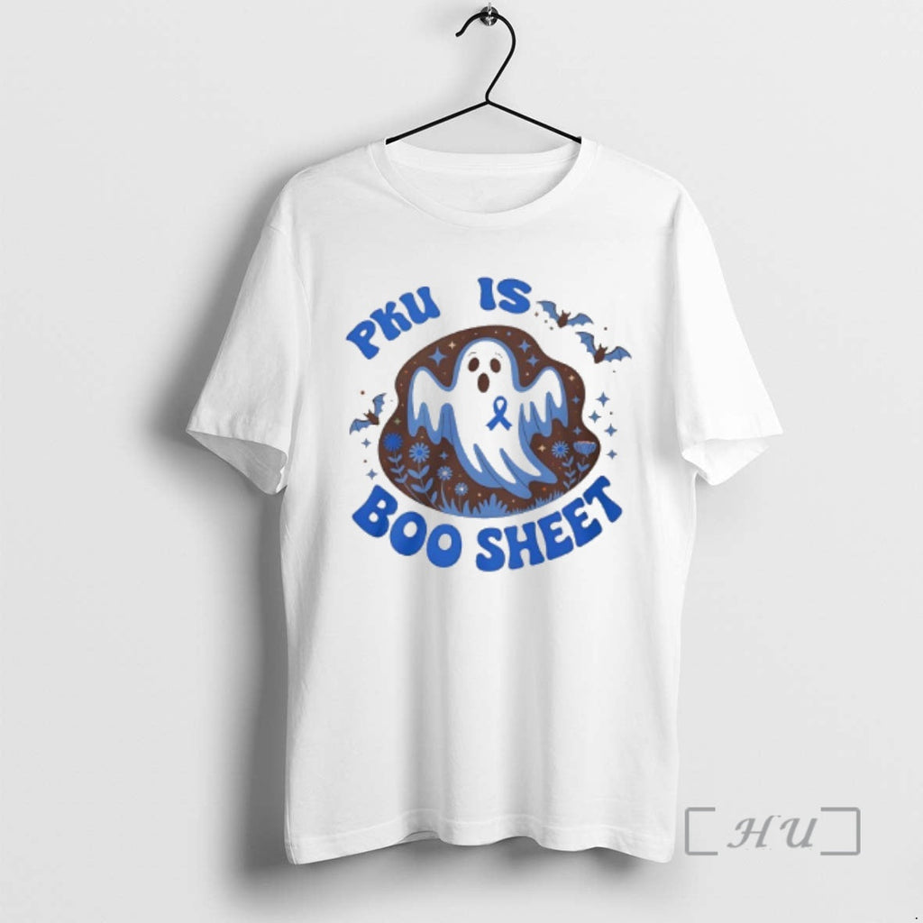 Officials Spooky Ghost And Bat Pku Is Boo Sheet Blue Ribbon Halloween Premium T Shirts