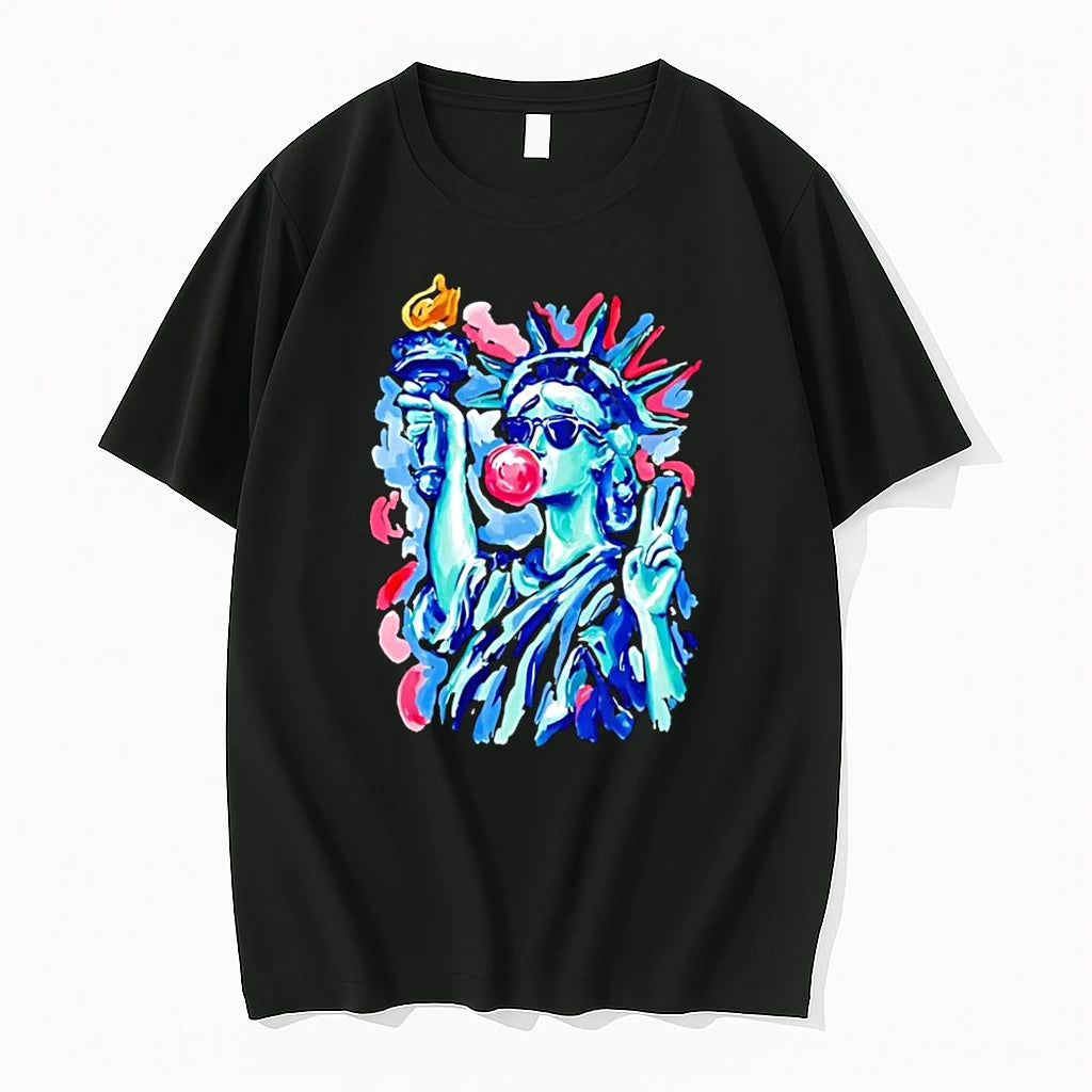 Officials Statue Of Liberty Blowing Bubble Gum Sunglasses Pop Black T Shirt Sweater