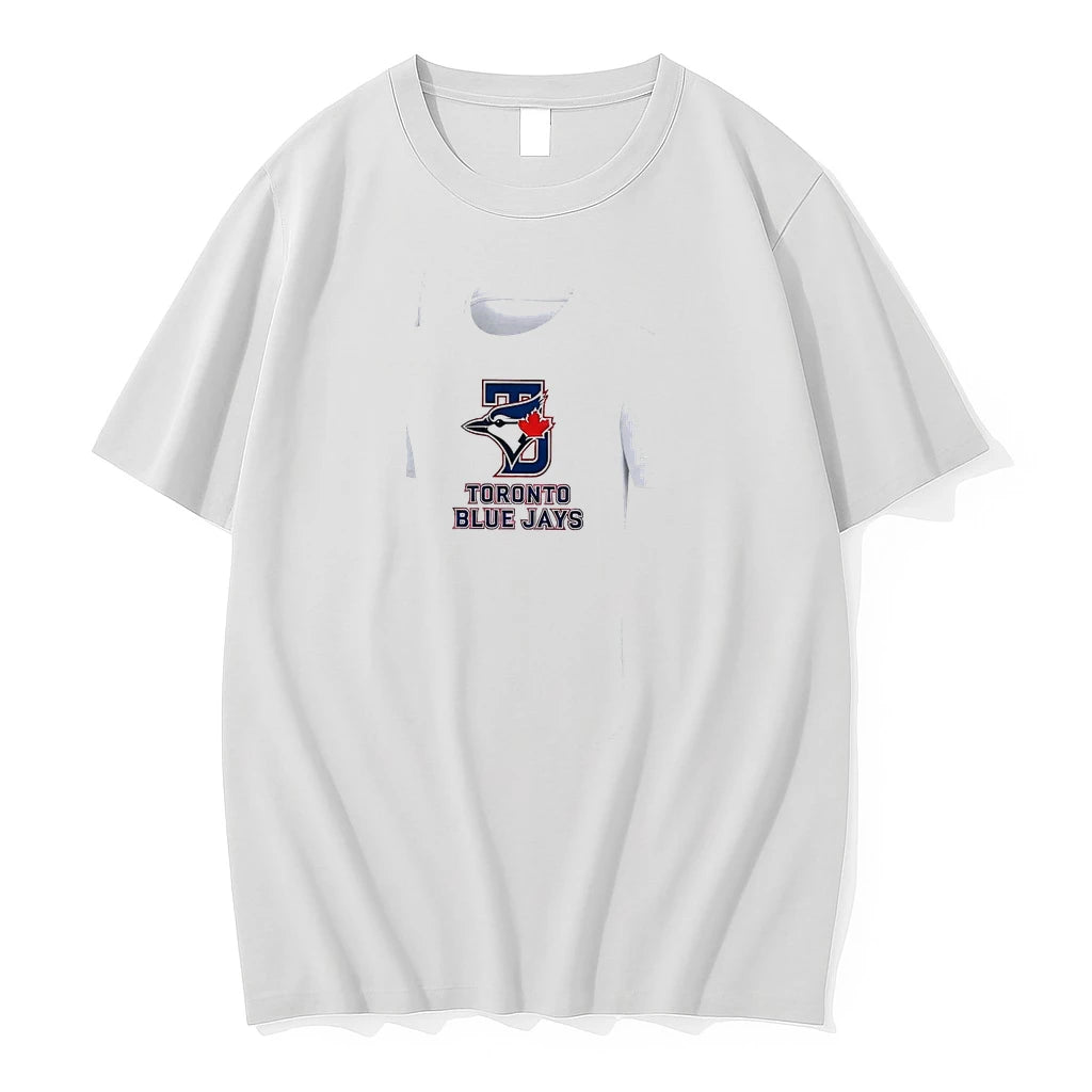 Officials Toronto Blue Jays Logo Skull Bat Crossed Baseball White Mens Premium T Shirt