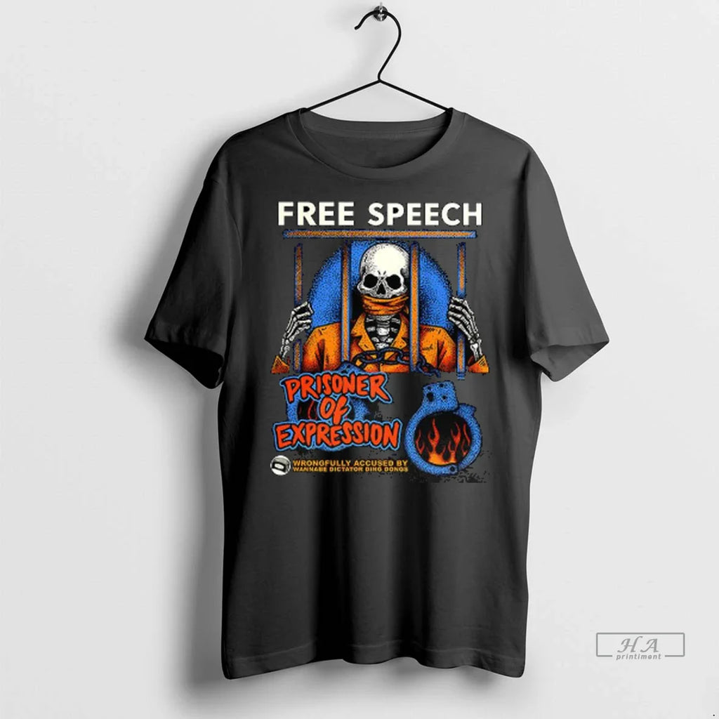 Officials Trendy Free Speech Prisoner Of Expression Gagged Skeleton Caricature Shirt Sweater