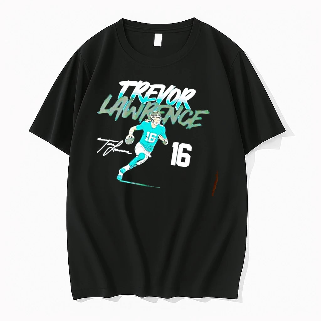 Officials Trevor Lawrence 16 Signature Cartoon Quarterback Running With Football Mens Premium T Shirt