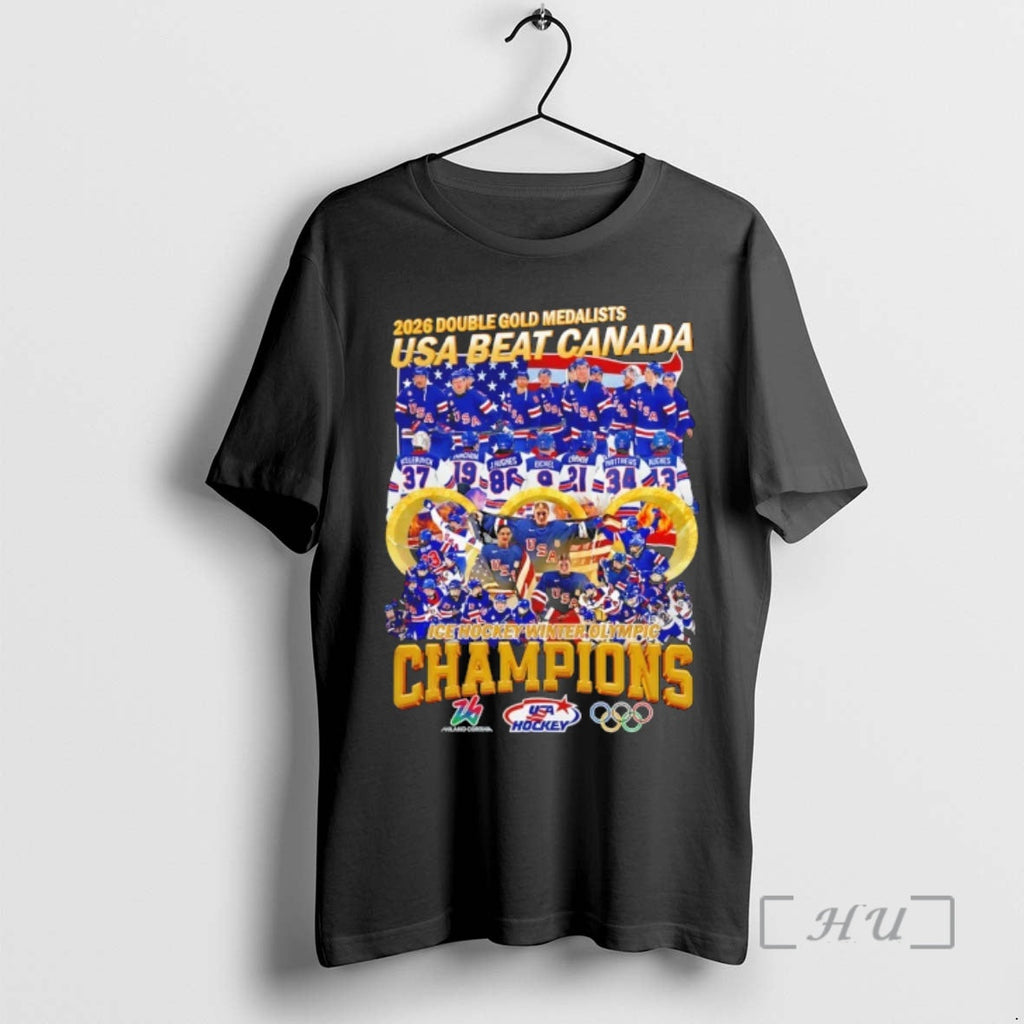 Officials Usa Beat Canada Hockey 2026 Double Gold Medal Winter Olympic Champions Premium T Shirts