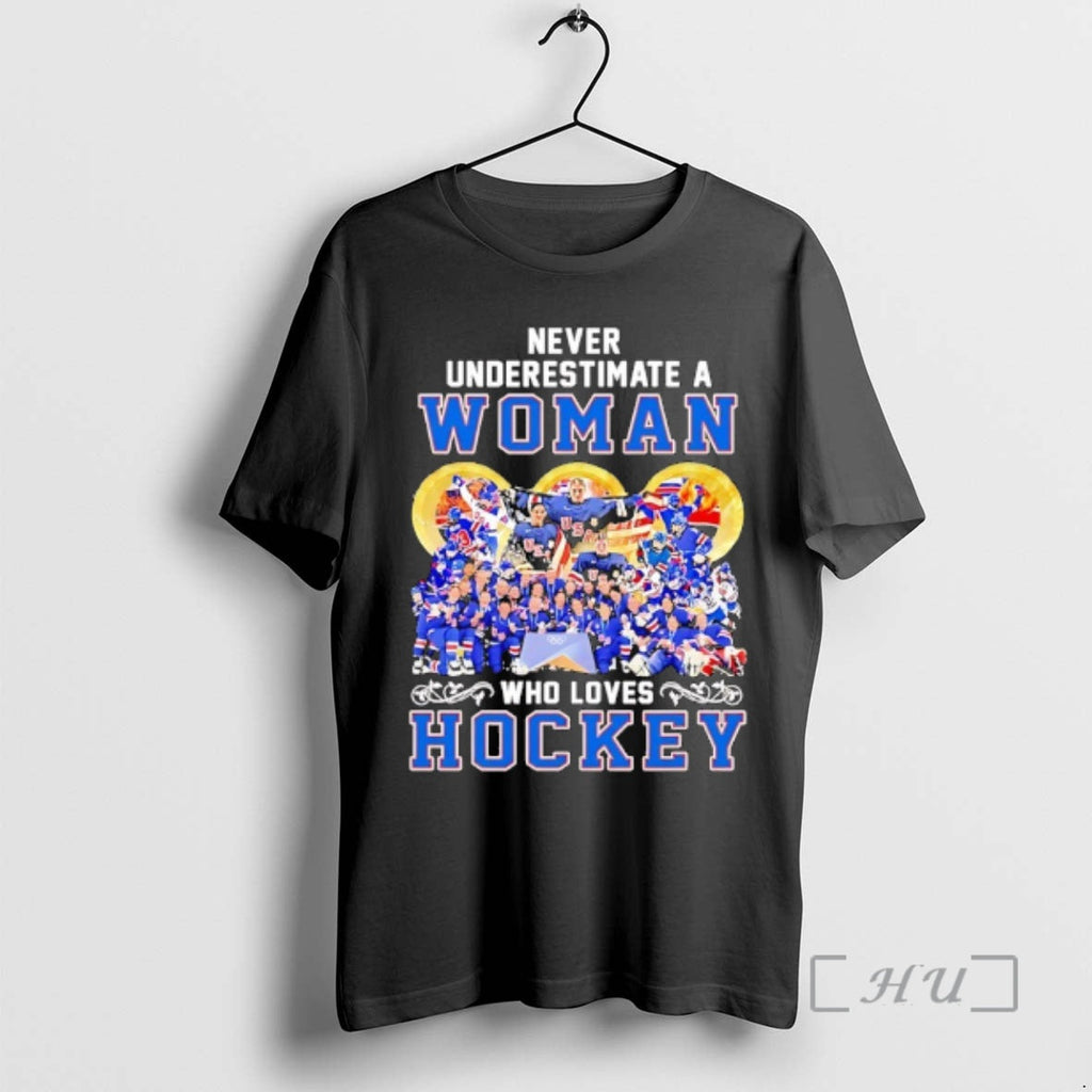 Officials Usa Women Hockey Never Underestimate A Woman Who Loves Hockey Graphic Premium T Shirts