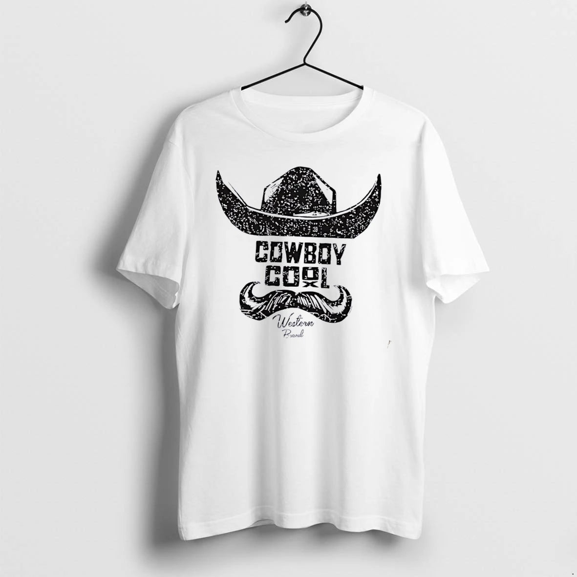 Officials Western Brand Cowboy Hat Handlebar Mustache Distressed Line Art White Womens T Shirt Sweater