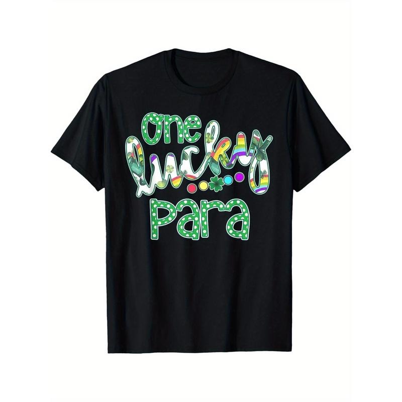 One Lucky Paraprofessional St. Patrick'S Day & – Black Cotton Colorful Glittery Print Casual Round Neck Machine Washable Casual Glittery Print Comfortable Fit Made USA T-Shirts