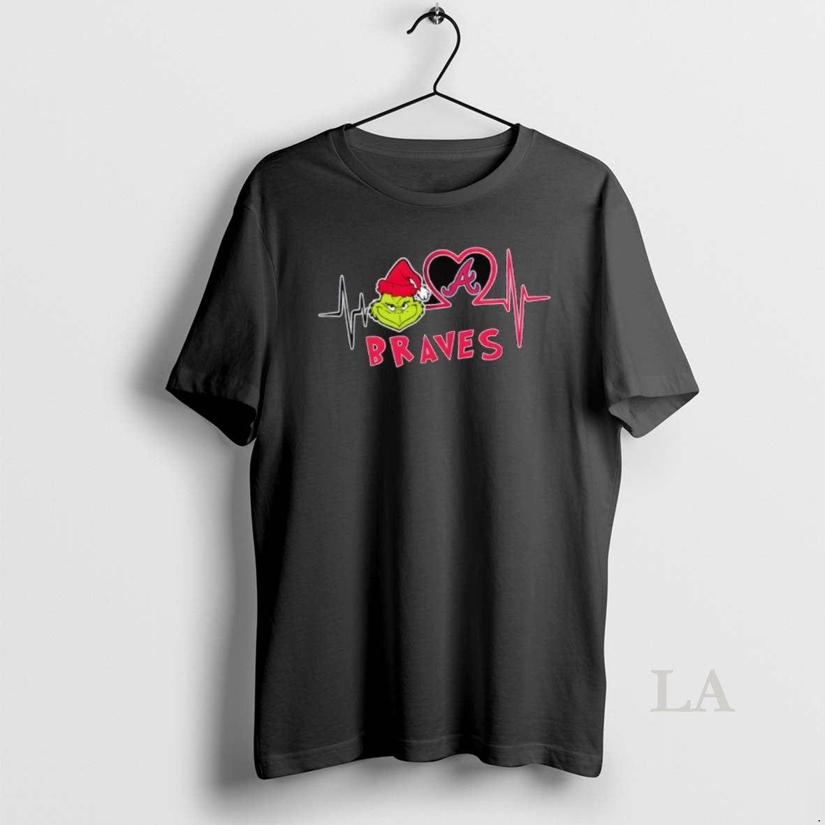 Original Atlanta Braves X Grinch Santa Heartbeat Love Logo Merry Christmas