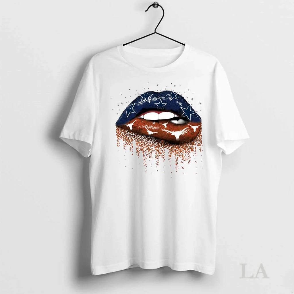 Original Dallas Cowboys And Texas Longhorns Lips Falling Hearts