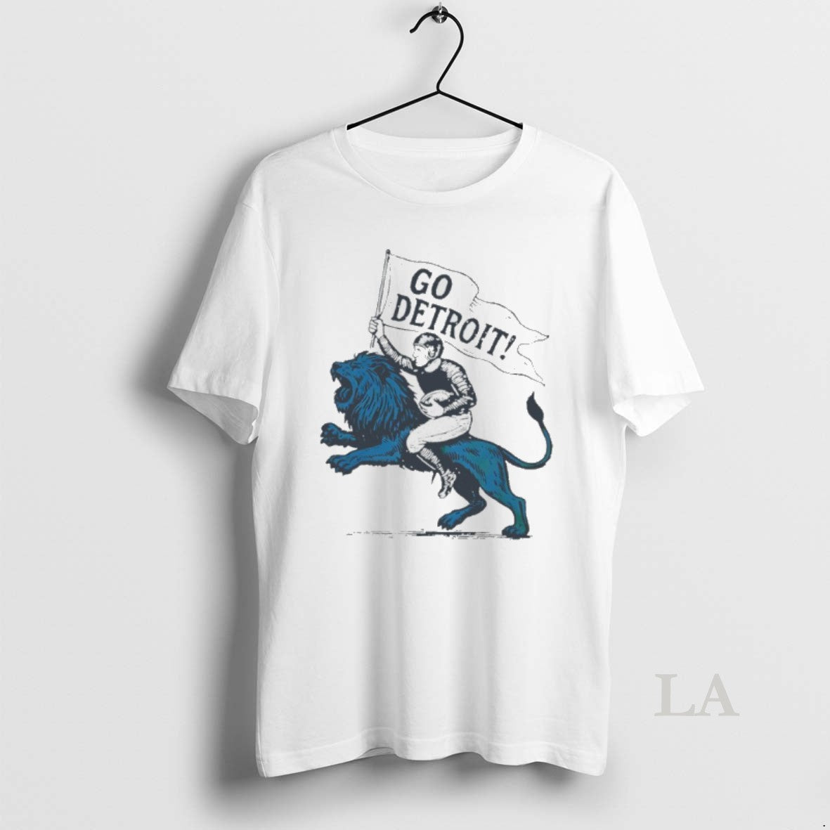Original Detroit Lions Player Riding Lion Go Detroit Graphic